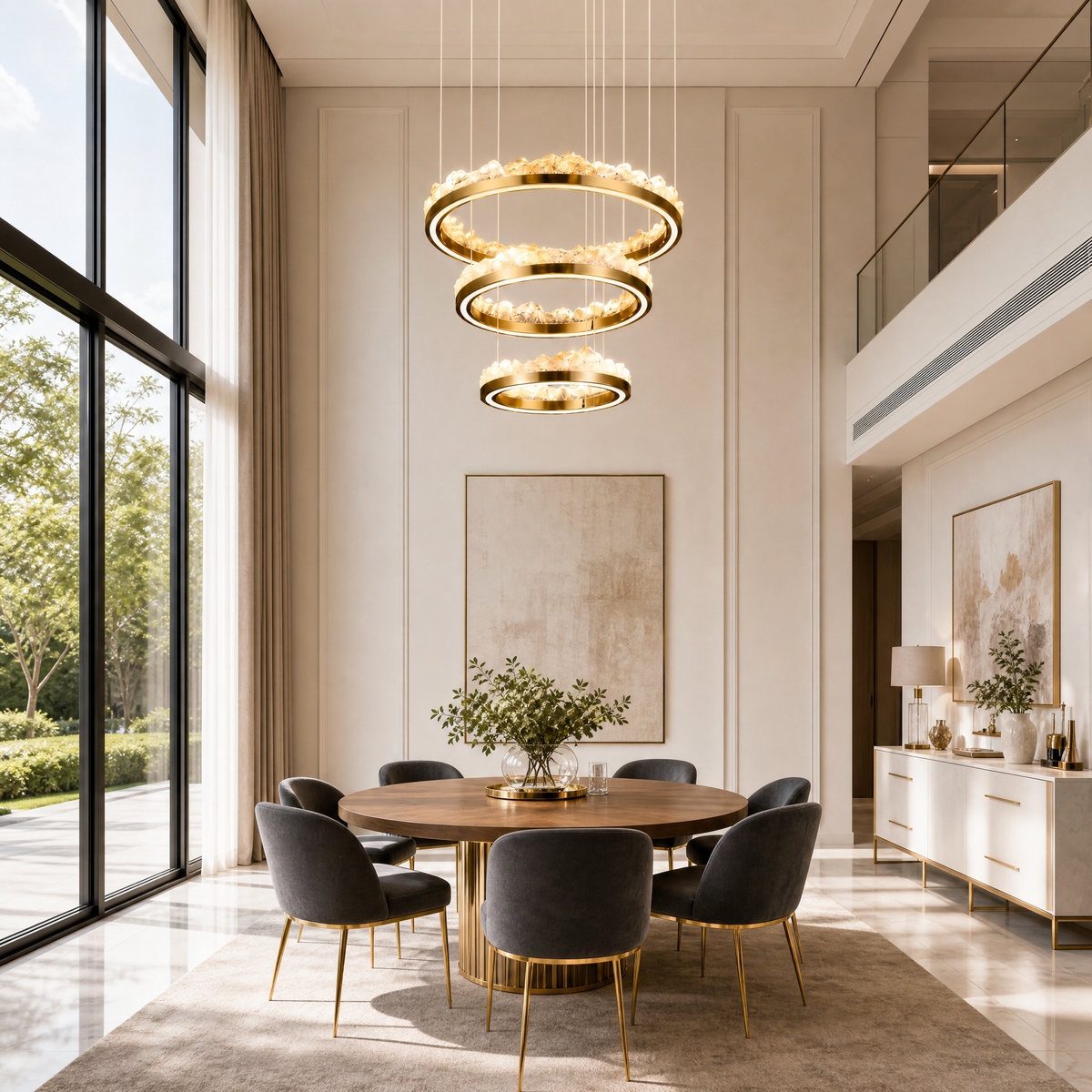 Vast Realm Modern Sculptural Ring Chandelier, crystal in brushed champagne gold - view 4