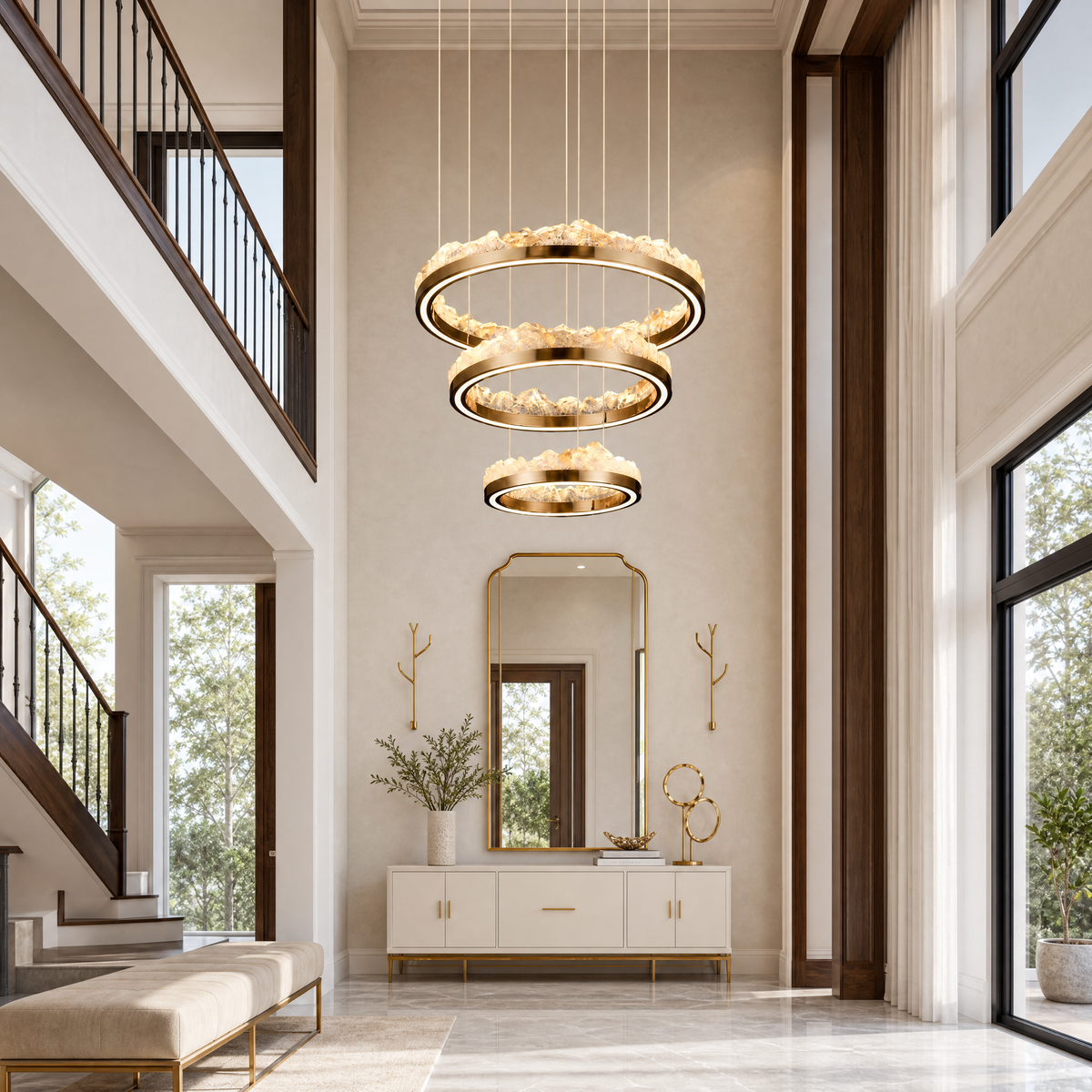 Vast Realm Modern Sculptural Ring Chandelier, crystal in brushed champagne gold - view 3