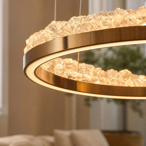 Vast Realm Modern Sculptural Ring Chandelier, crystal in brushed champagne gold - view 5