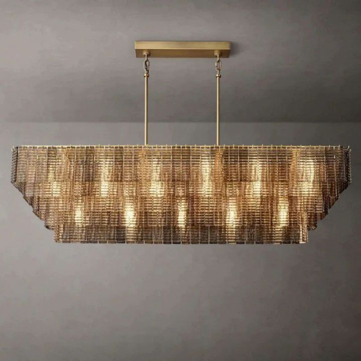Viraag Smoke Rectangle Chandelier 77", rectangular