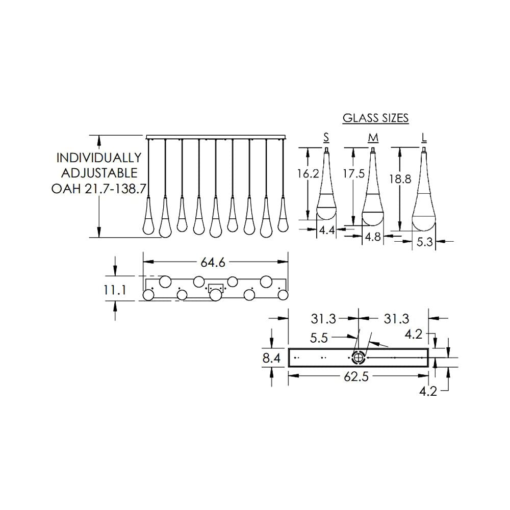 Water Drop Rectangle  LED Chandelier, rectangular - view 10