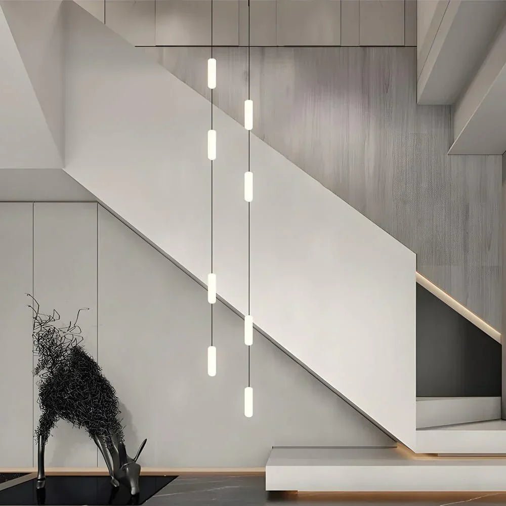 White Long Tube Multi Light Staircase Chandelier - view 2