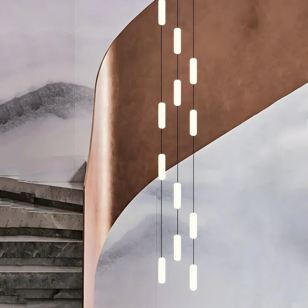 White Long Tube Multi Light Staircase Chandelier - view 4