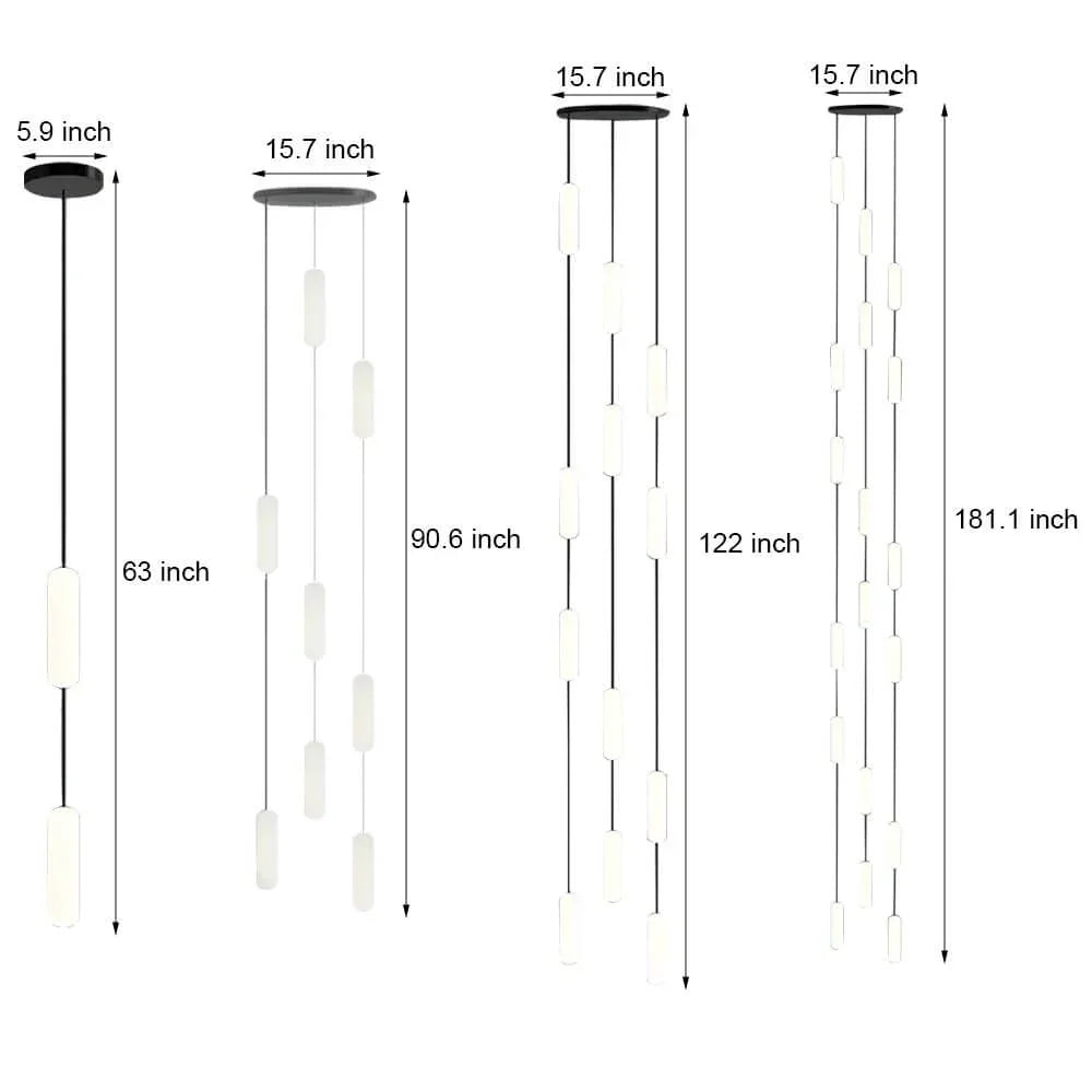 White Long Tube Multi Light Staircase Chandelier - view 7