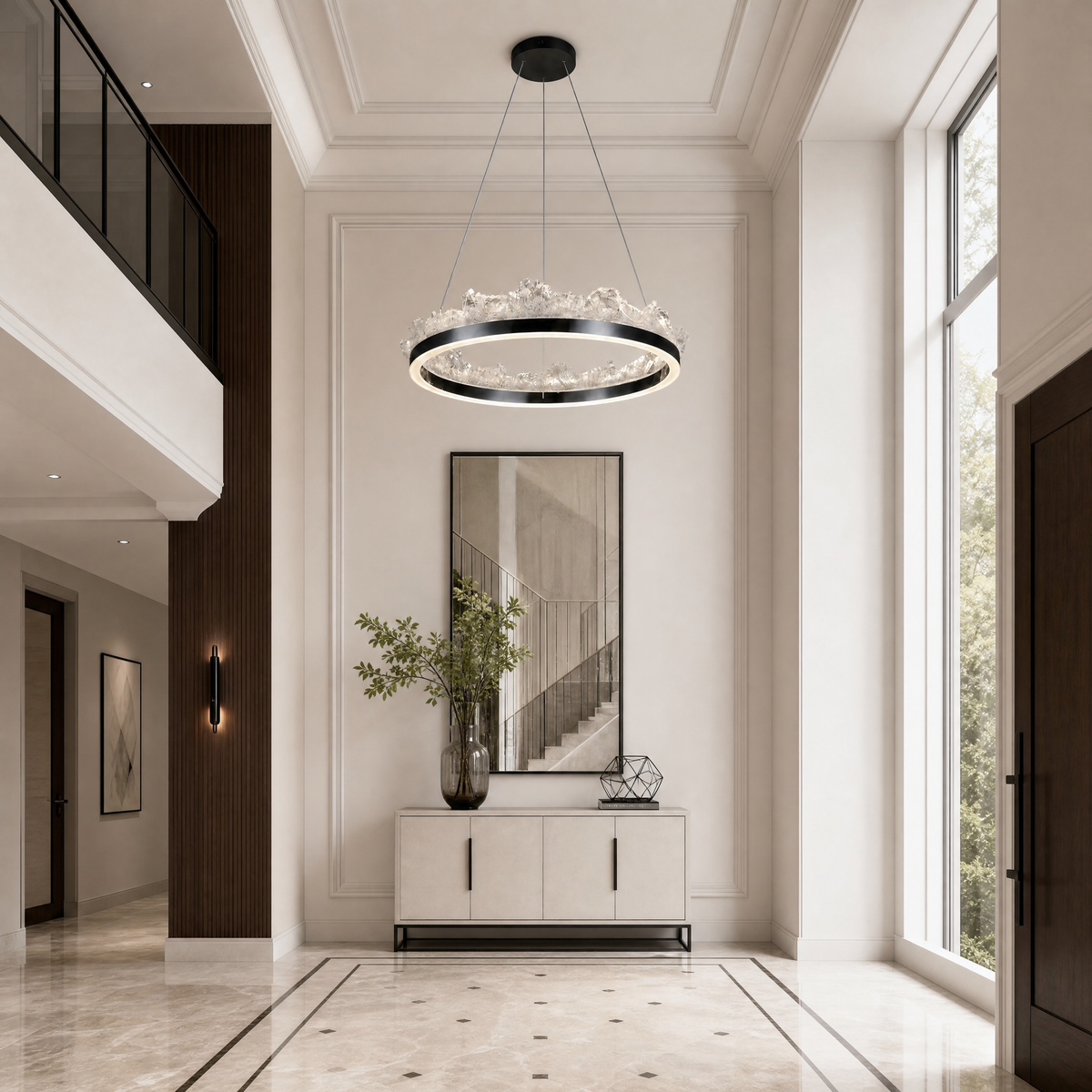 Wind & Wave Modern Sculptural Pendant Light, crystal in brushed champagne gold - view 4