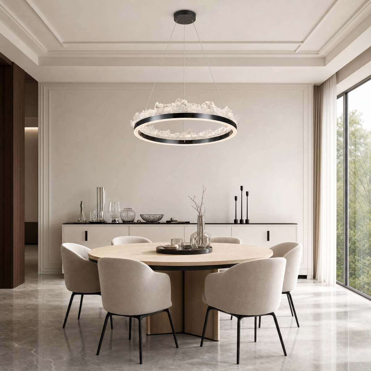 Wind & Wave Modern Sculptural Pendant Light, crystal in brushed champagne gold - view 2