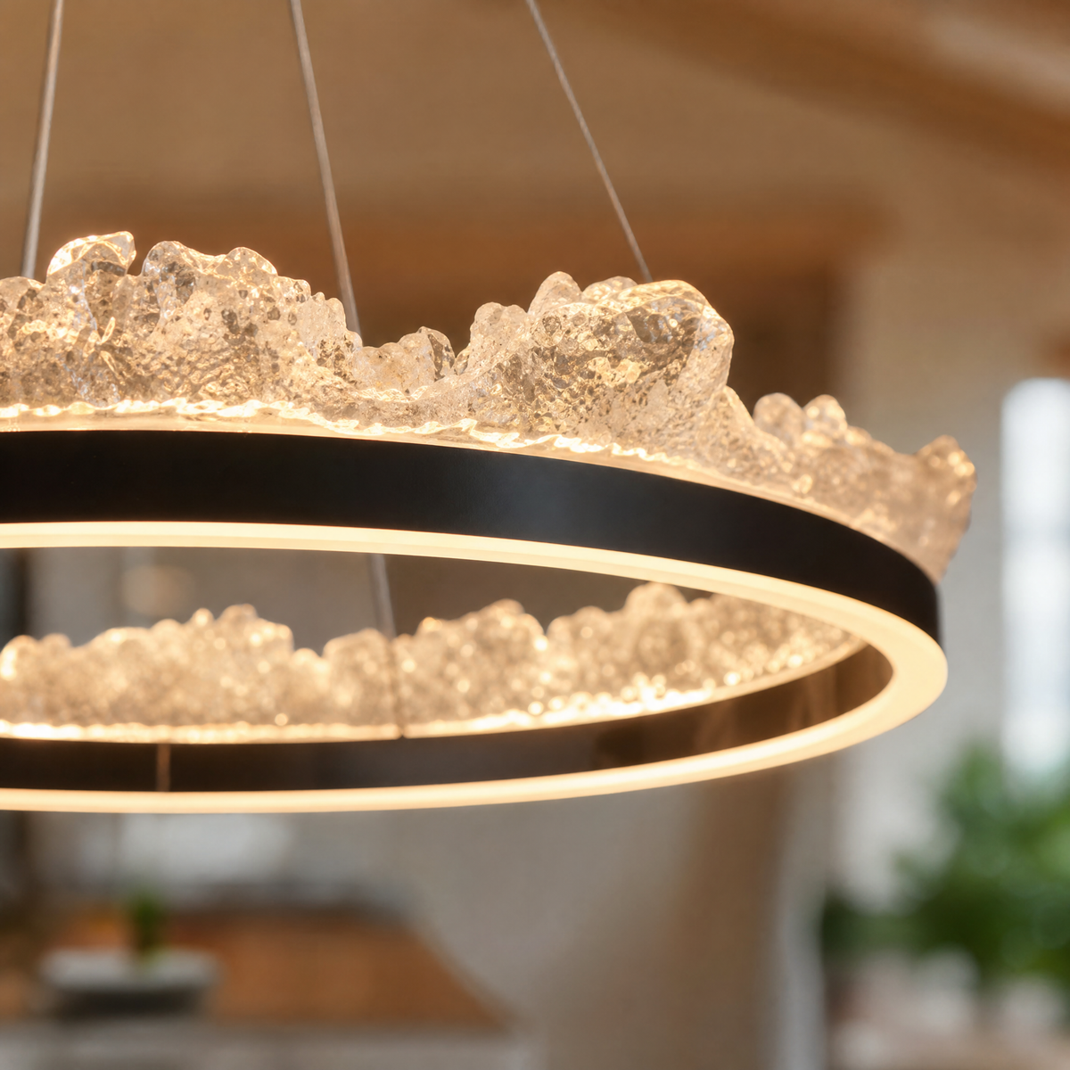 Wind & Wave Modern Sculptural Pendant Light, crystal in brushed champagne gold - view 5