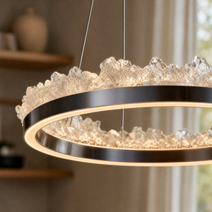 Wind & Wave Modern Sculptural Pendant Light, crystal in brushed champagne gold - view 6