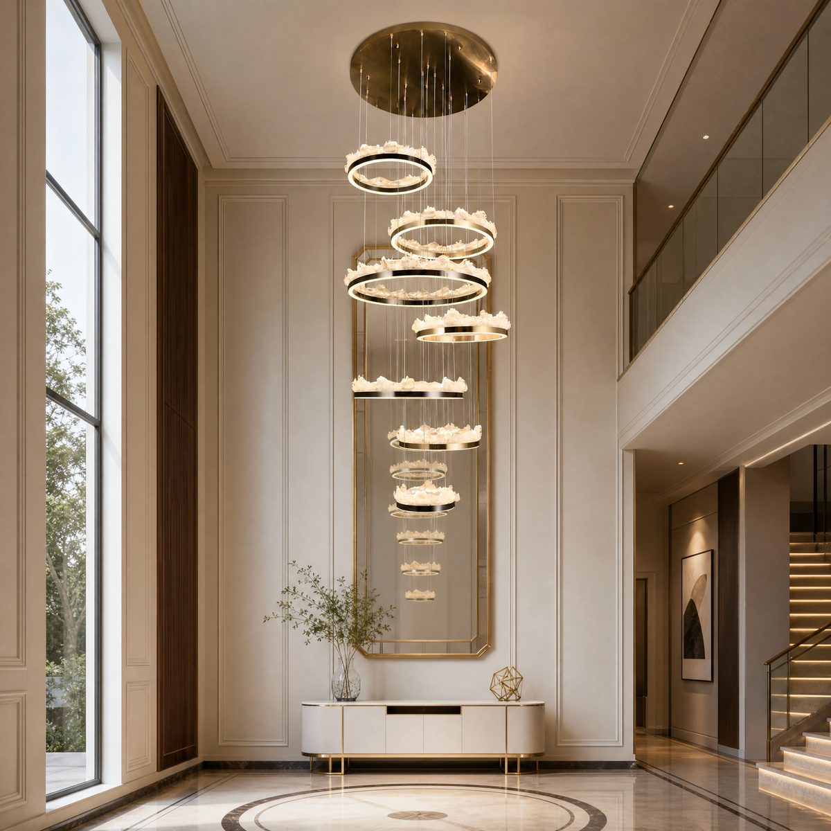 Wind & Wave Modern Sculptural Ring Chandelier, crystal in brushed champagne gold - view 3