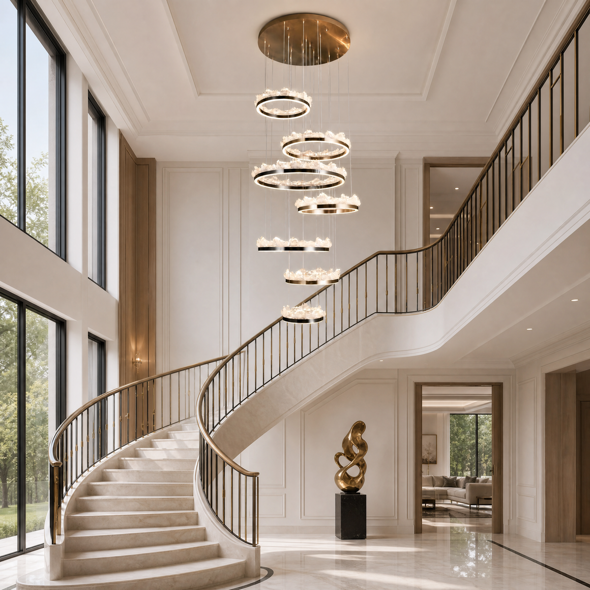Wind & Wave Modern Sculptural Ring Chandelier, crystal in brushed champagne gold - view 5
