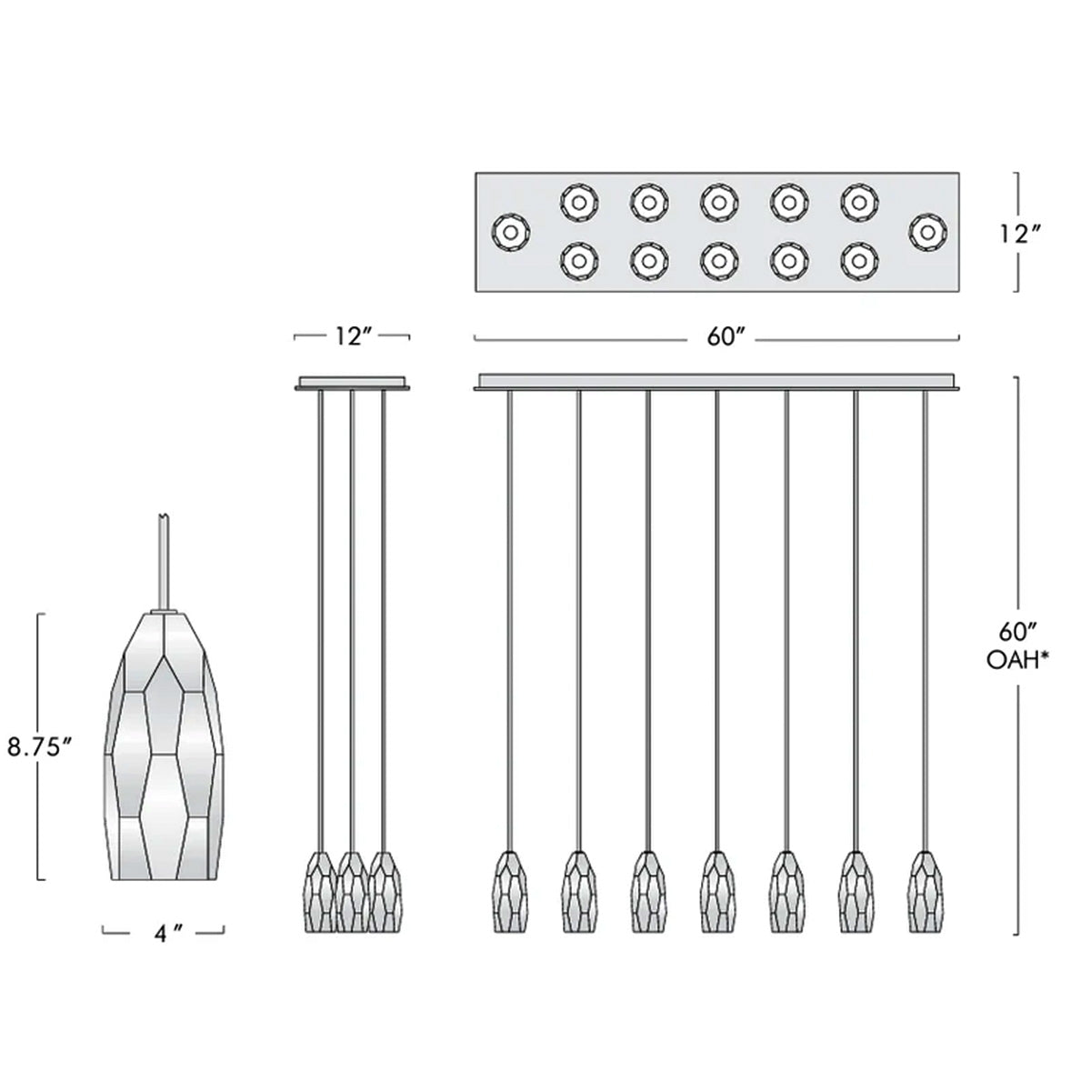 Chapt Linear Chandelier, K9 crystal in bronze - view 9