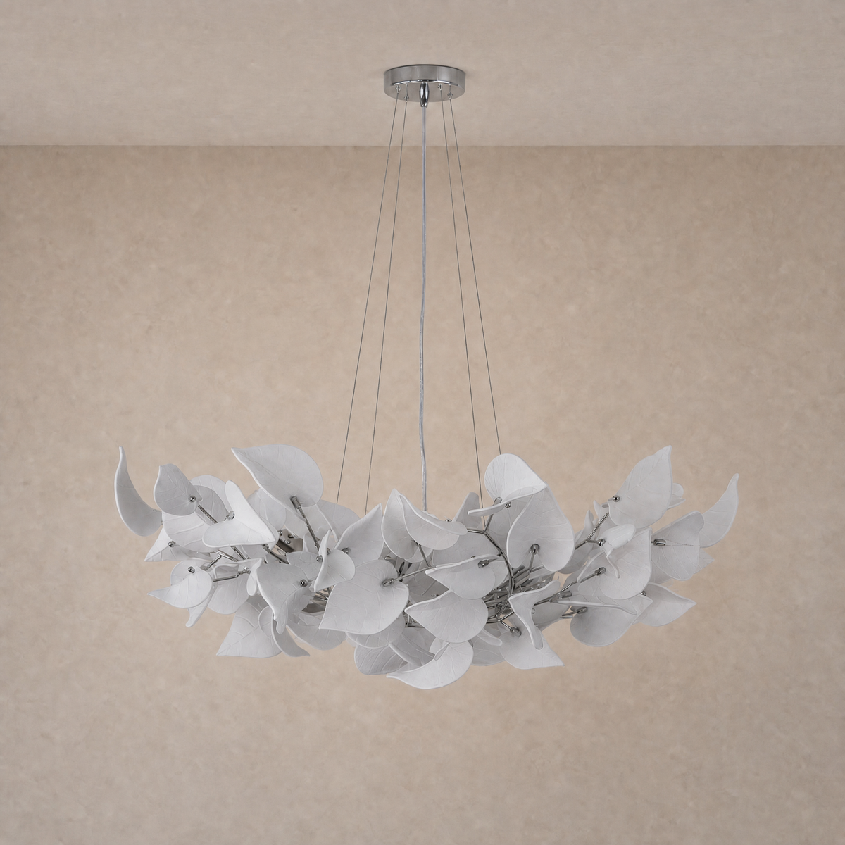 Ceramic Heart Leaf Round Pendant D1000 - Chrome, chandelier - view 2