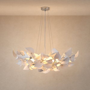 Ceramic Heart Leaf Round Pendant D1000 - Chrome, chandelier