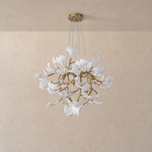 Elegant Ceramic Ginkgo Leaf Chandelier D600 - Matte Gold - view 2