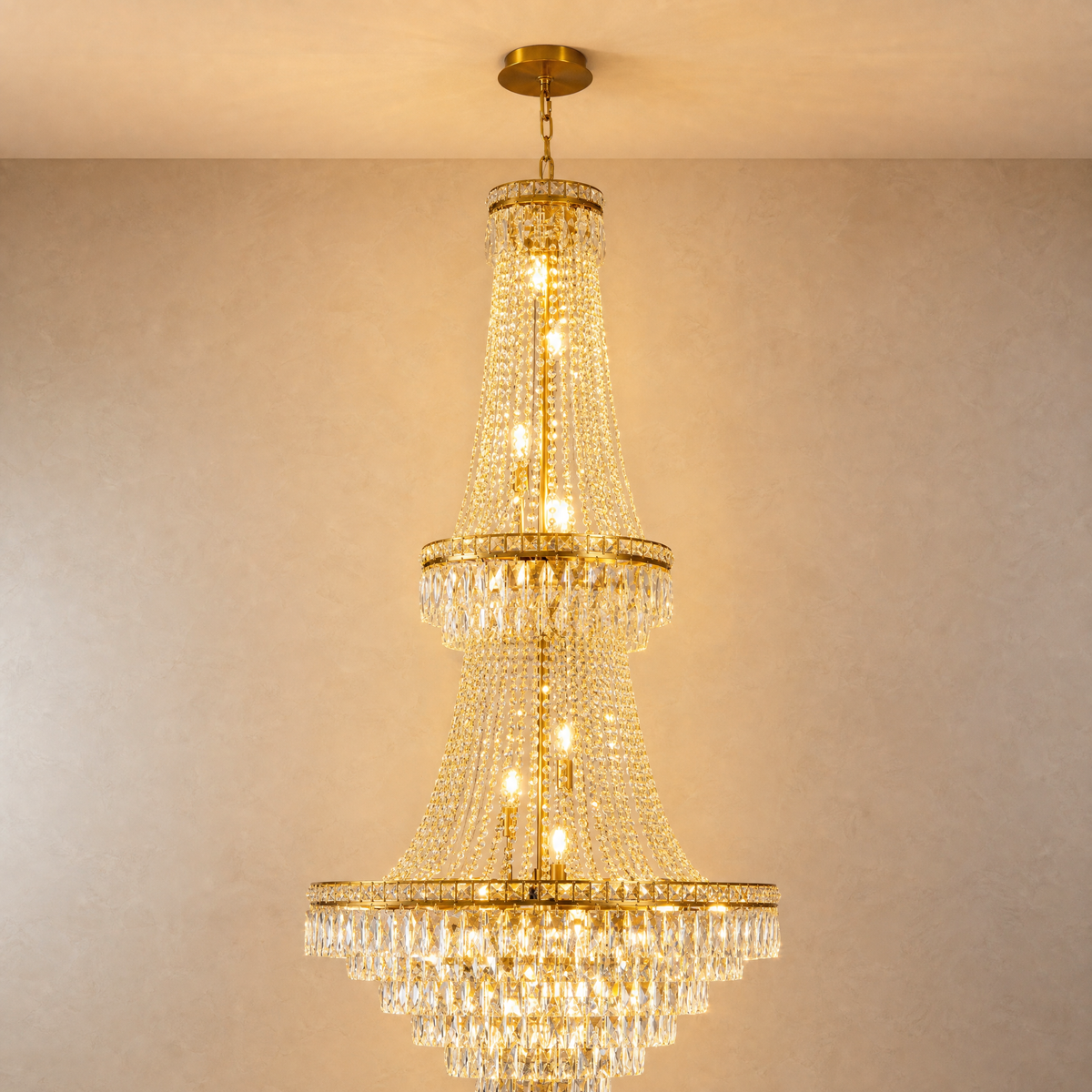 Two-Tier Square Diamond Round Pendant 780 - Gold, chandelier