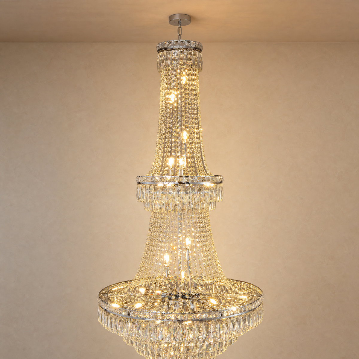 Two-Tier Square Diamond Round Pendant 780 - Silver, chandelier