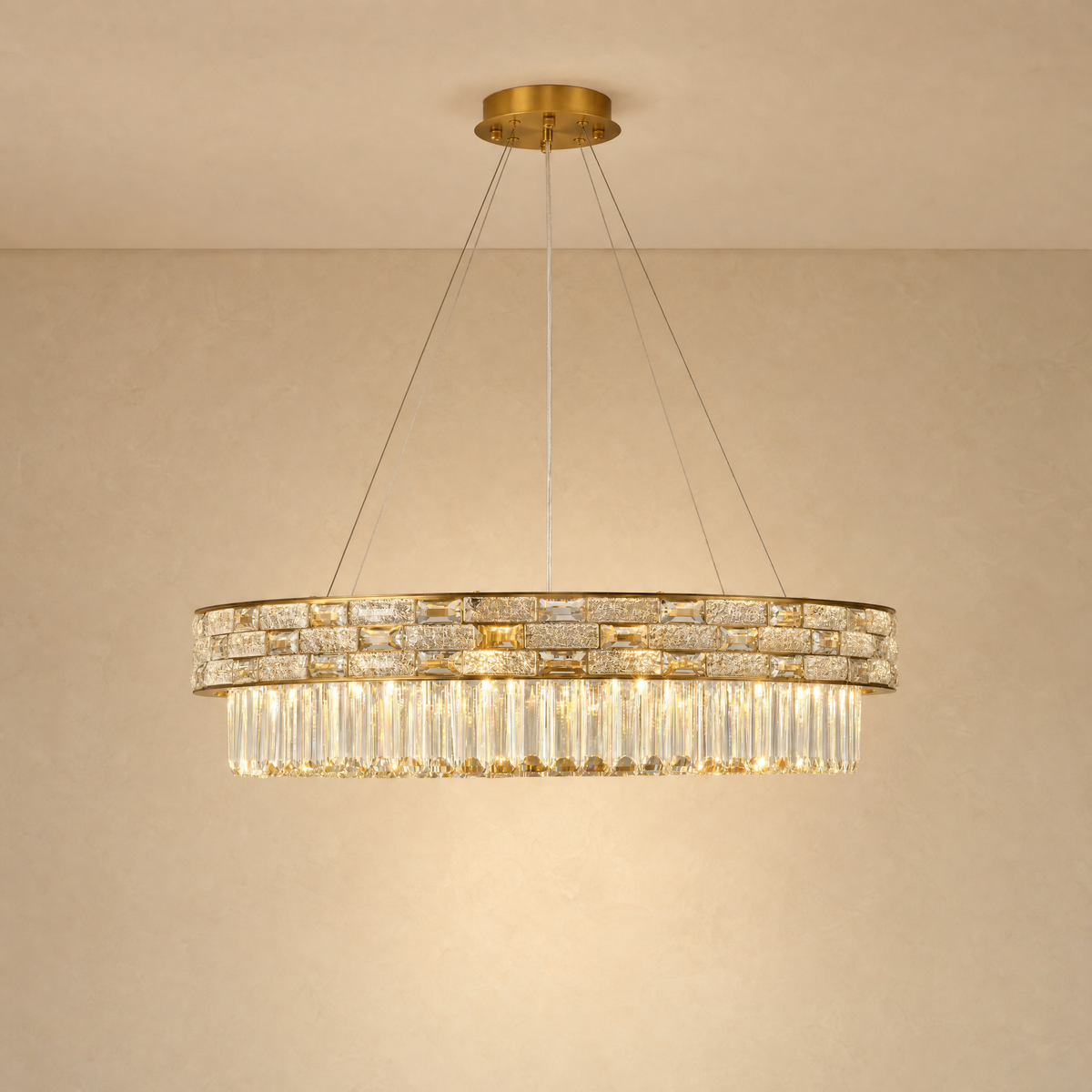 Ice Flake Crystal Round Pendant 31.5 Inch - Gold, chandelier
