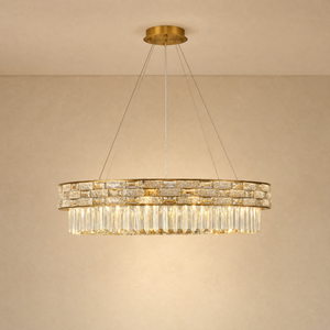 Ice Flake Crystal Round Pendant 31.5 Inch - Gold, chandelier