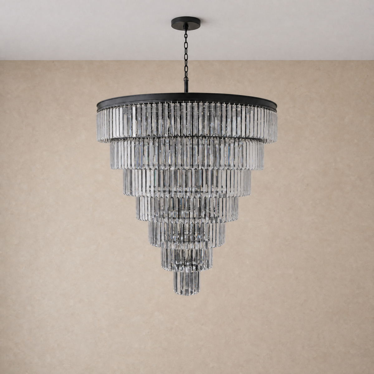 Striped Crystal Tower Round Pendant - Black, chandelier - view 2