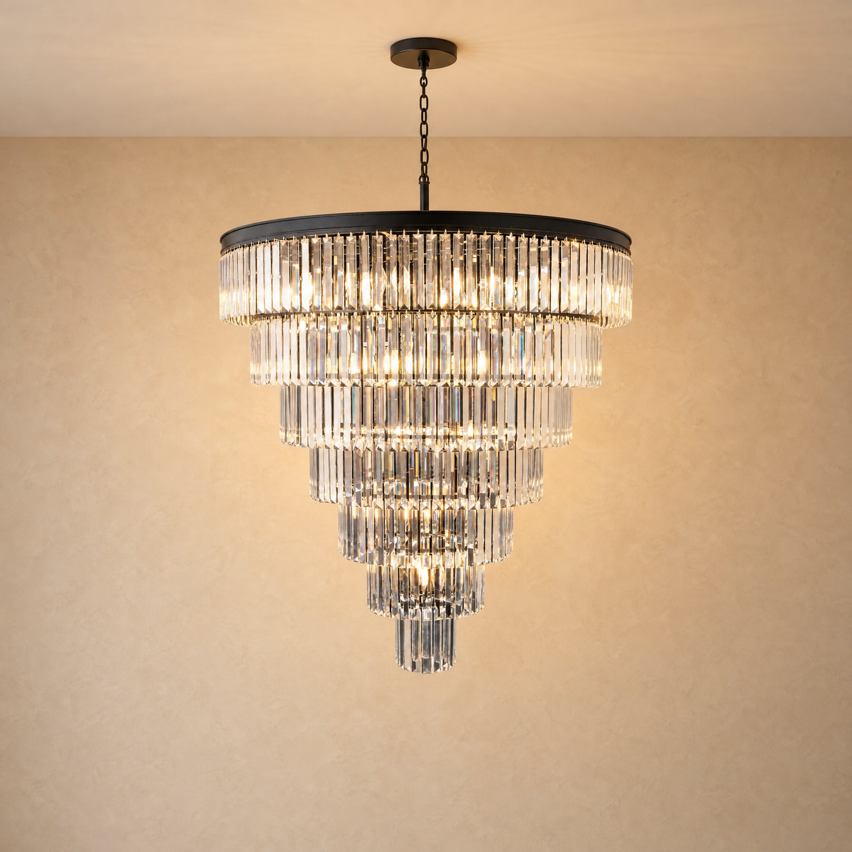Striped Crystal Tower Round Pendant - Black, chandelier