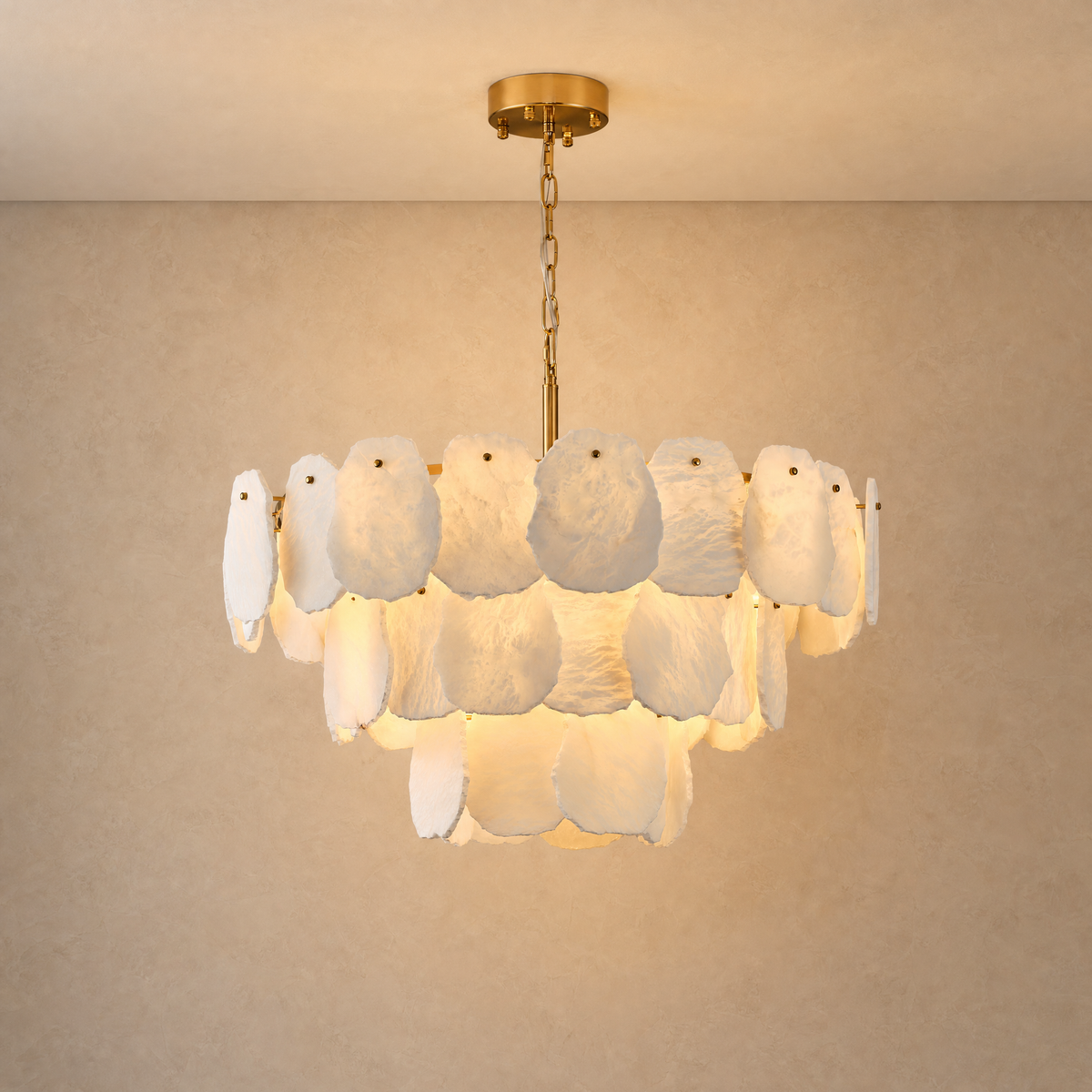 Alabaster Block Round Pendant D800 - Copper, chandelier