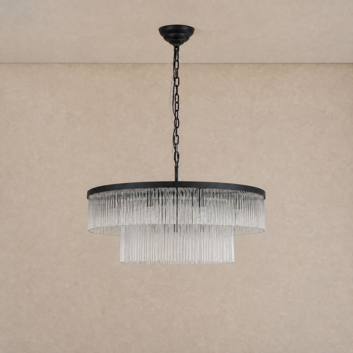 Two-Tier Striped Column Round Pendant D800 - Black, chandelier - view 2