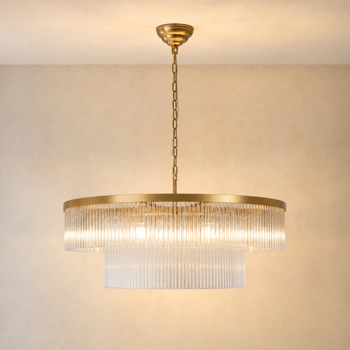 Two-Tier Striped Column Round Pendant D800 - Gold, chandelier