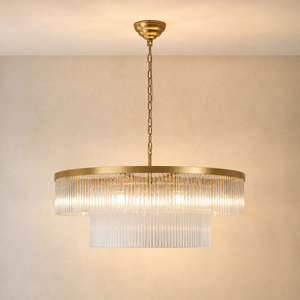 Two-Tier Striped Column Round Pendant D800 - Gold, chandelier