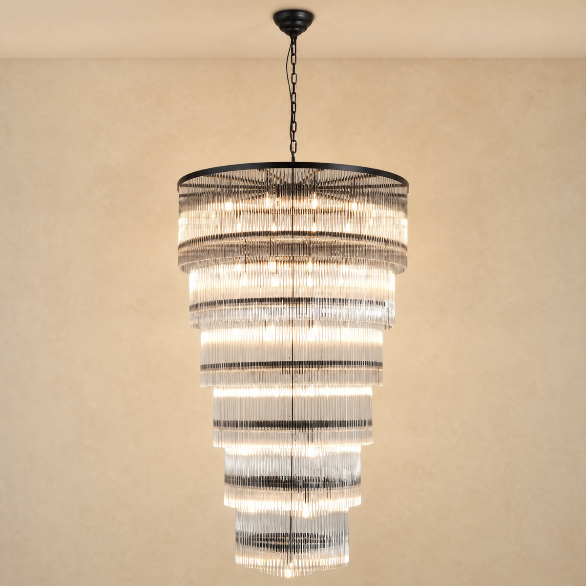 Seven-Tier Striped Column Staircase Chandelier D990 - Black