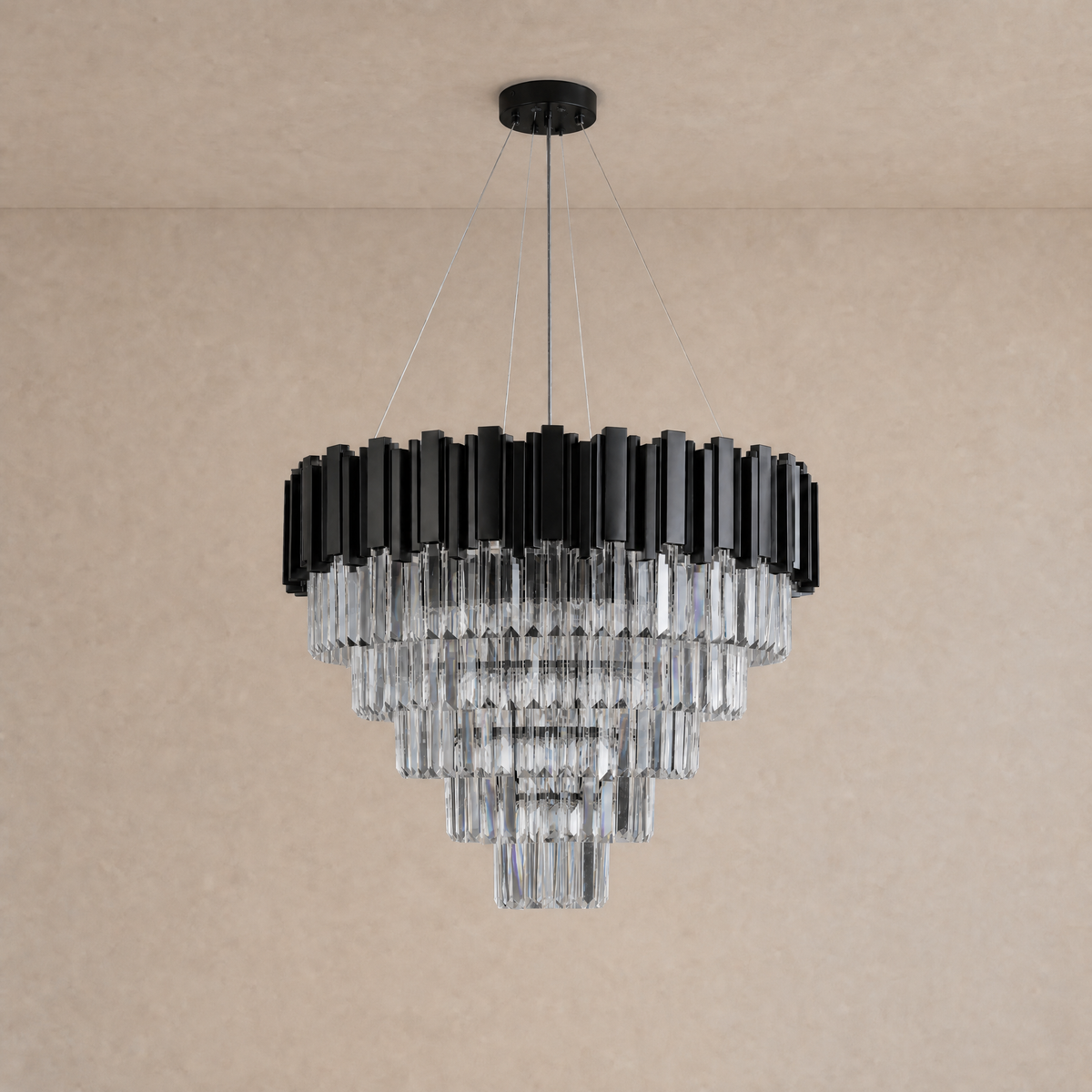 Inverted Triangle Crystal Round Pendant 700 - Black - view 2