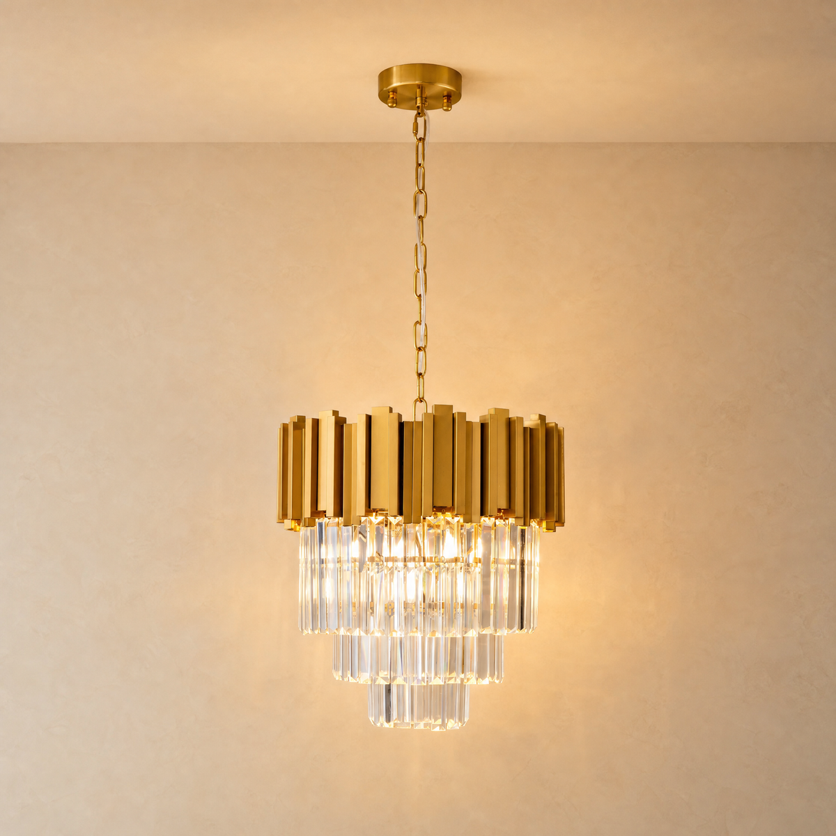 Modern Gold 3-Tier K9 Crystal Chandelier, three-tier