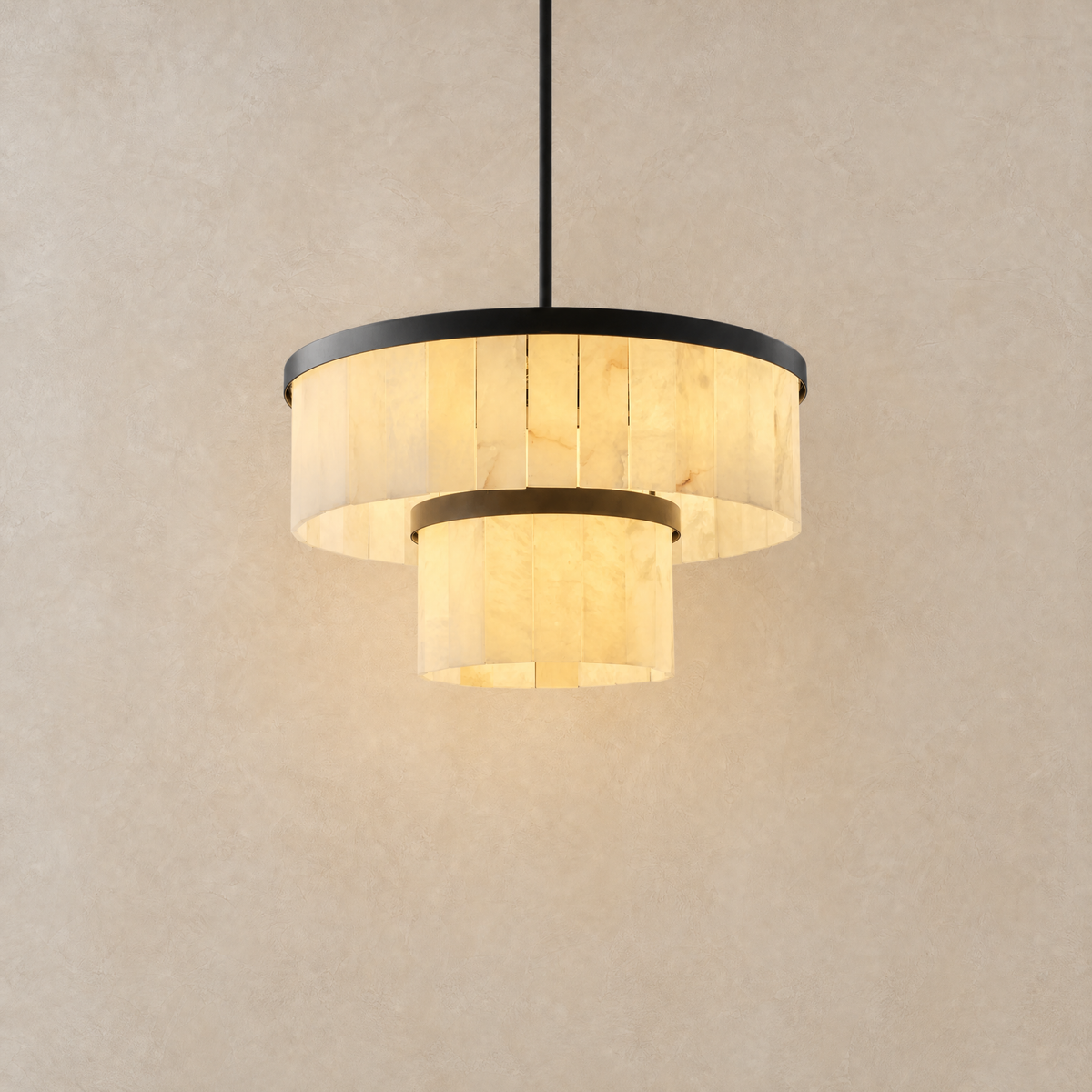 24" 2-Tier Alabaster Round Chandelier - Black, two-tier