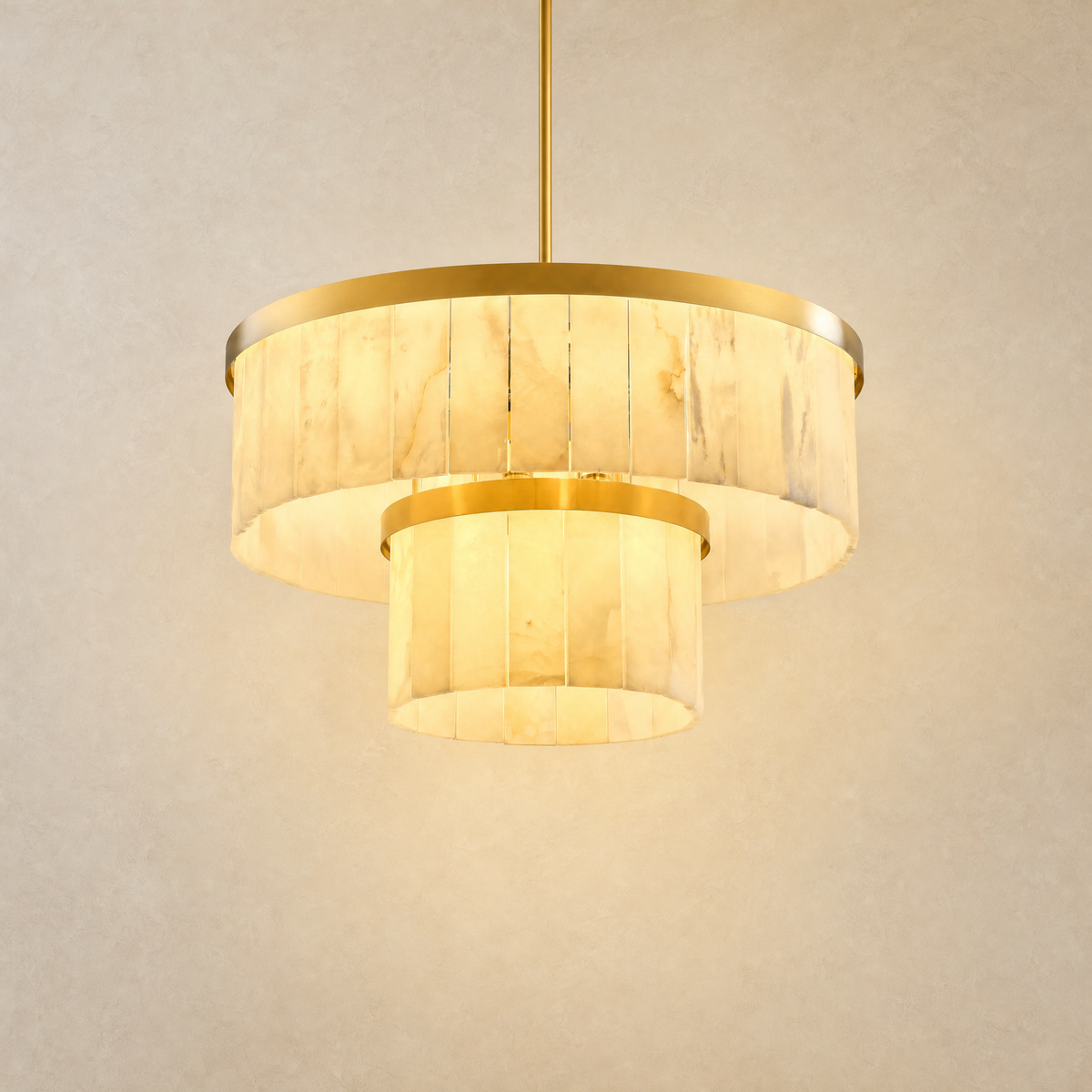 24" 2-Tier Alabaster Round Chandelier - Gold, two-tier