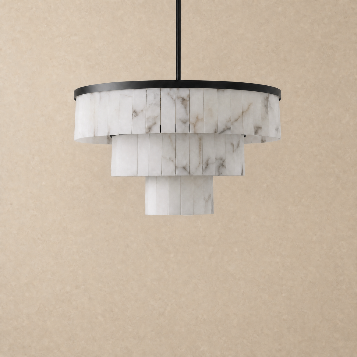34.3" 3-Tier Alabaster Round Chandelier - Black, three-tier - view 2