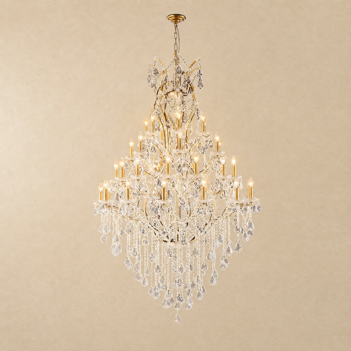 49.2" 44-Light Maria Theresa Crystal Chandelier - Gold