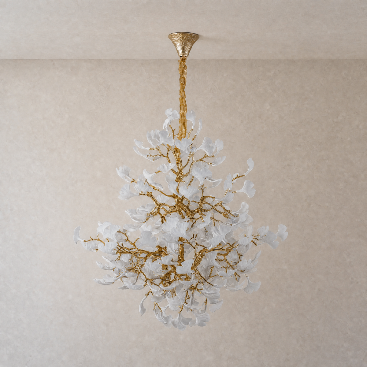 Moon Ring Ceramic Ginkgo Leaf Staircase Chandelier D1200 - Gold - view 2