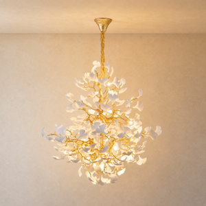 Moon Ring Ceramic Ginkgo Leaf Staircase Chandelier D1200 - Gold