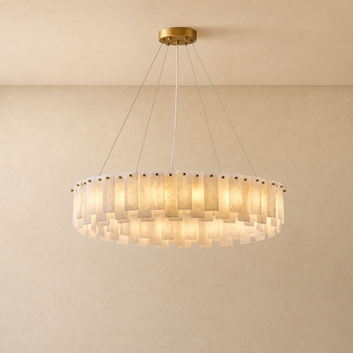 Staggered Alabaster Slice Round Pendant D800 - Copper, chandelier