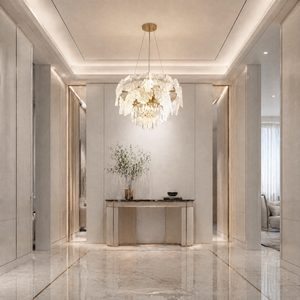 Crystal Contemporary Chandelier in a foyer