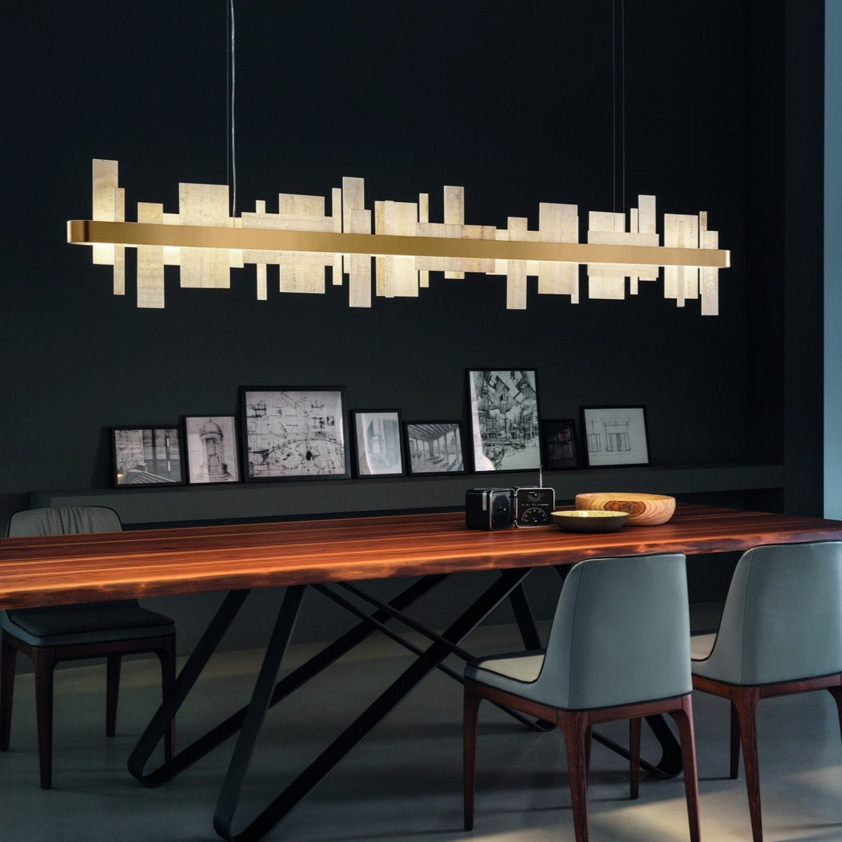 Nora Onyx Straight Modern Brass Chandeliers 4 Sizes - view 2