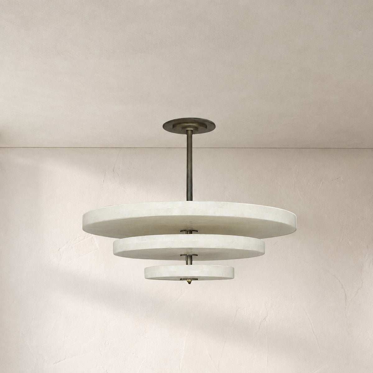 Alabaster Bronze & White LED Chandelier – Elegant 33‑Inch