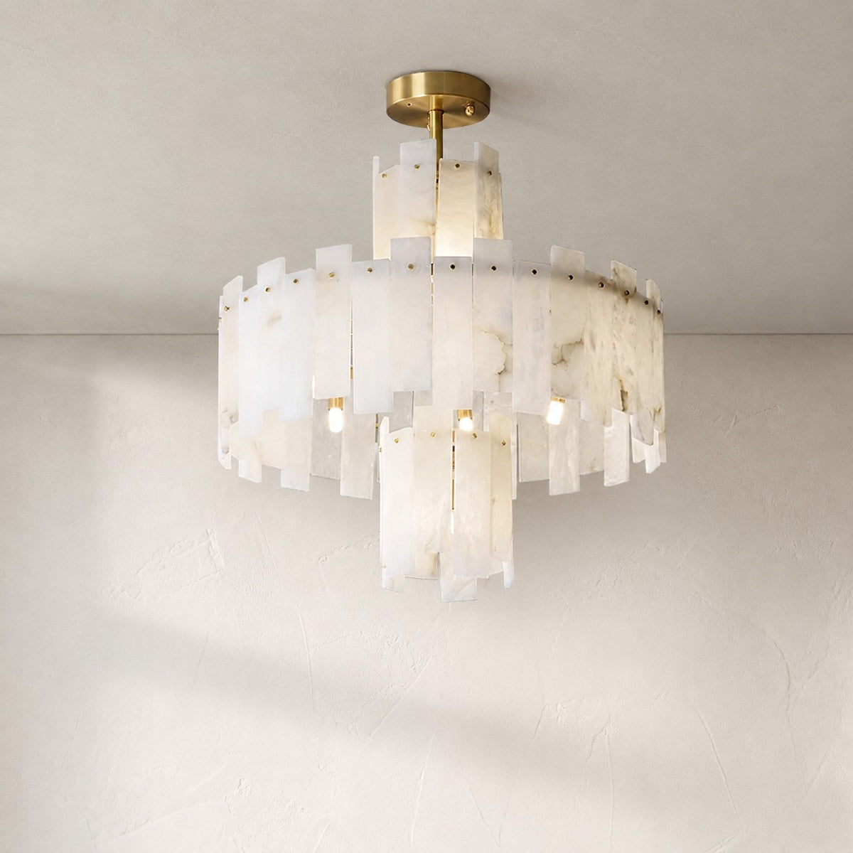 Alabaster Chandelier – Elegant Brass & White Alabaster Light Fixture