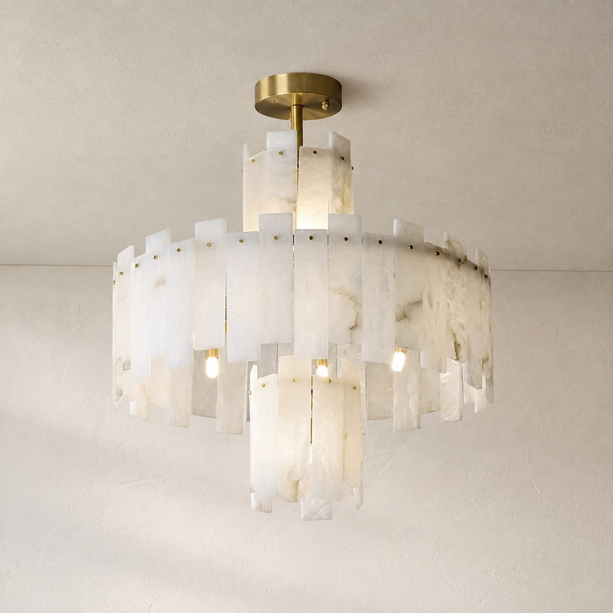 Alabaster Chandelier – Elegant Brass & White Alabaster Light Fixture