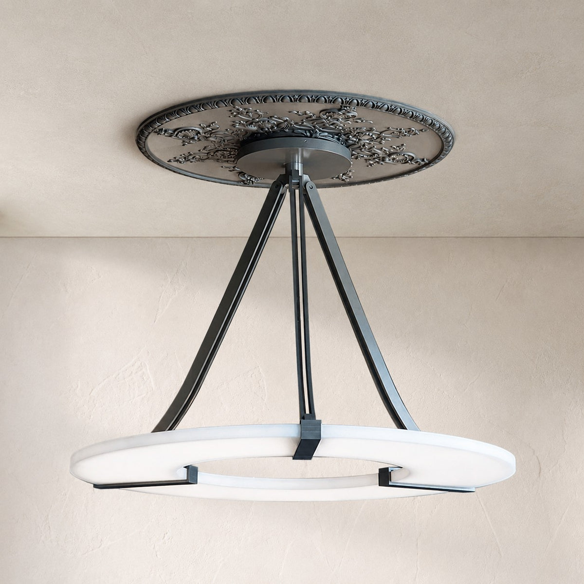 Alabaster Halo Pendant Light – Black & White LED Chandelier