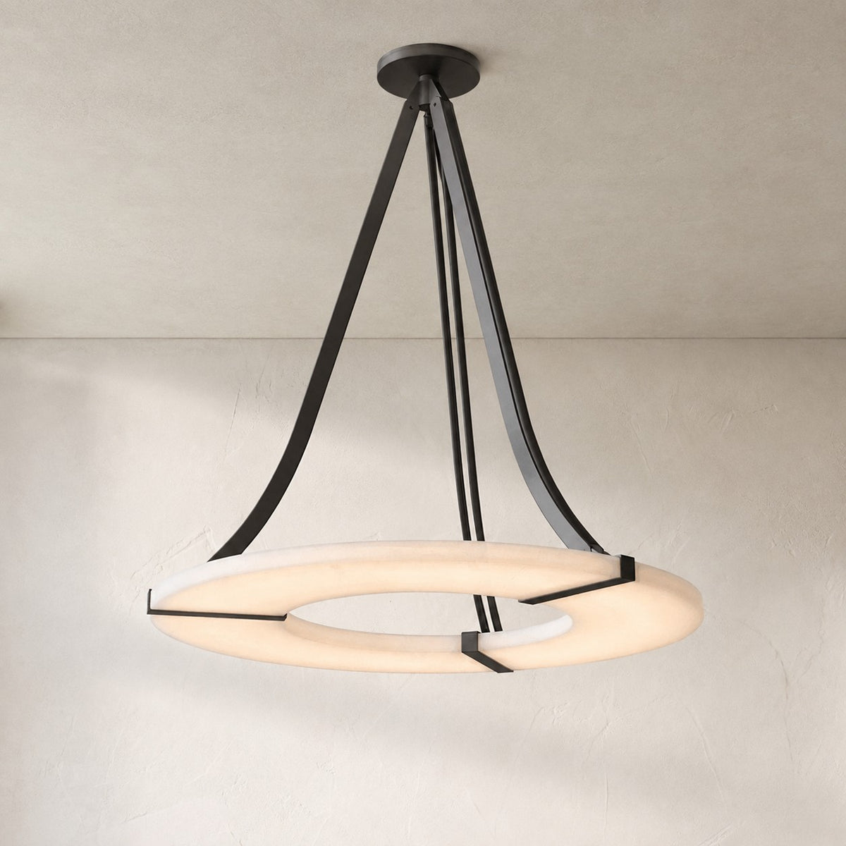 Alabaster Halo Pendant Light – Black & White LED Chandelier