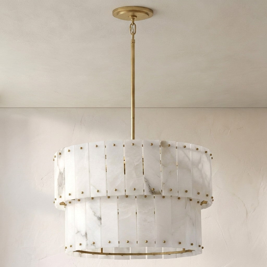 Alabaster Rancho 2-Tier Round Chandelier (Middle)