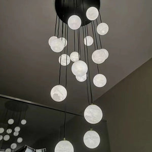 Luna Alabaster Sphere Staircase Chandelier, Multi Pendant Light, in brass - view 23