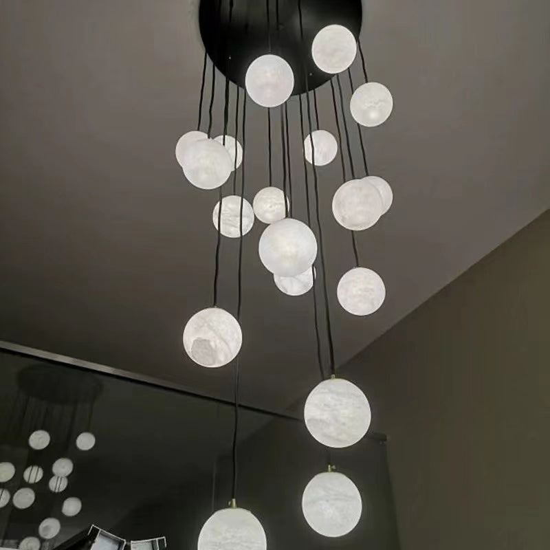 Luna Alabaster Sphere Staircase Chandelier, Multi Pendant Light, in brass - view 23