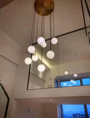Luna Alabaster Sphere Staircase Chandelier, Multi Pendant Light, in brass - view 6