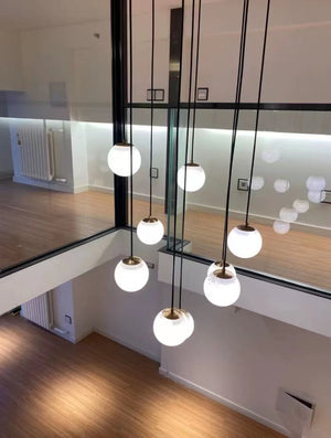 Luna Alabaster Sphere Staircase Chandelier, Multi Pendant Light, in brass - view 7